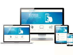 Example of how a responsive website appears on multiple devices like phones, tablets, and desktop computers