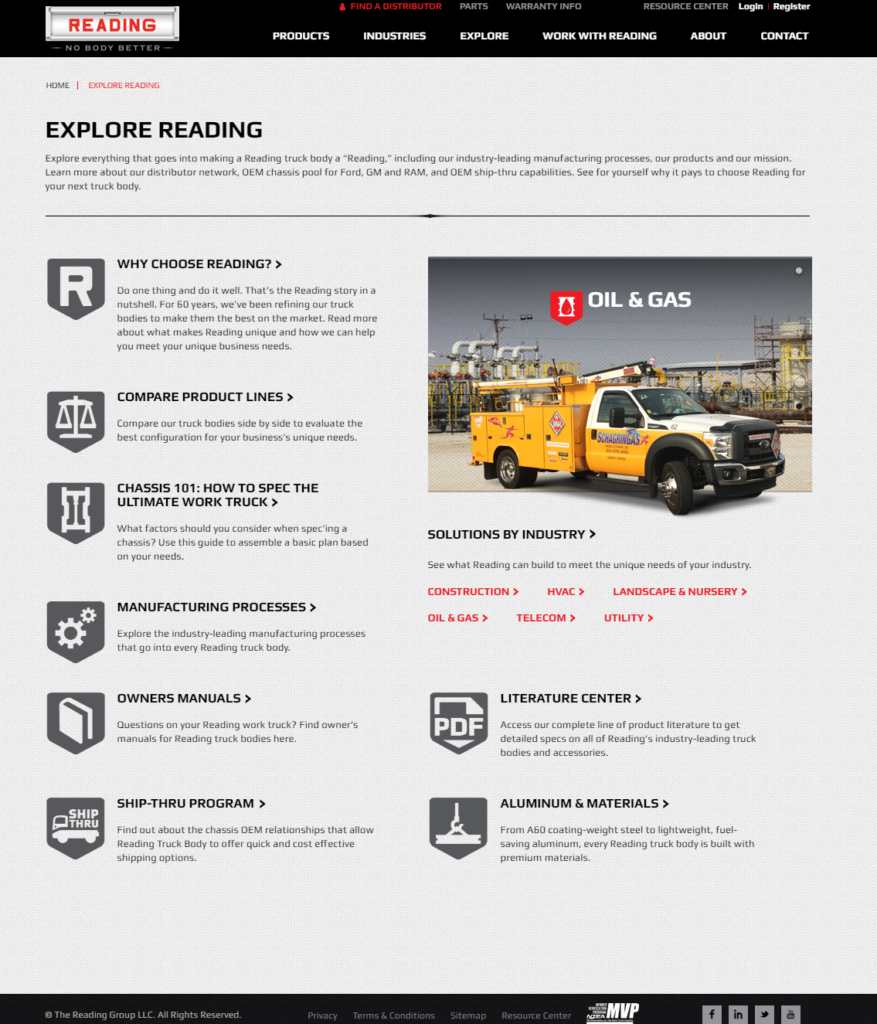 The new Reading Truck Body responsive design, mobile friendly website