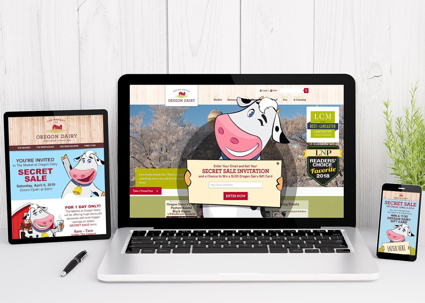 Oregon Dairy website on ipad, desktop, and mobile