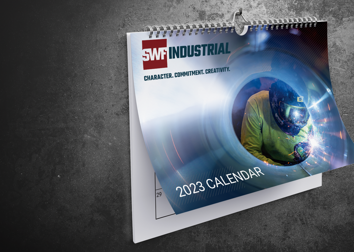 Wall calendar for 2023 with logo and artwork