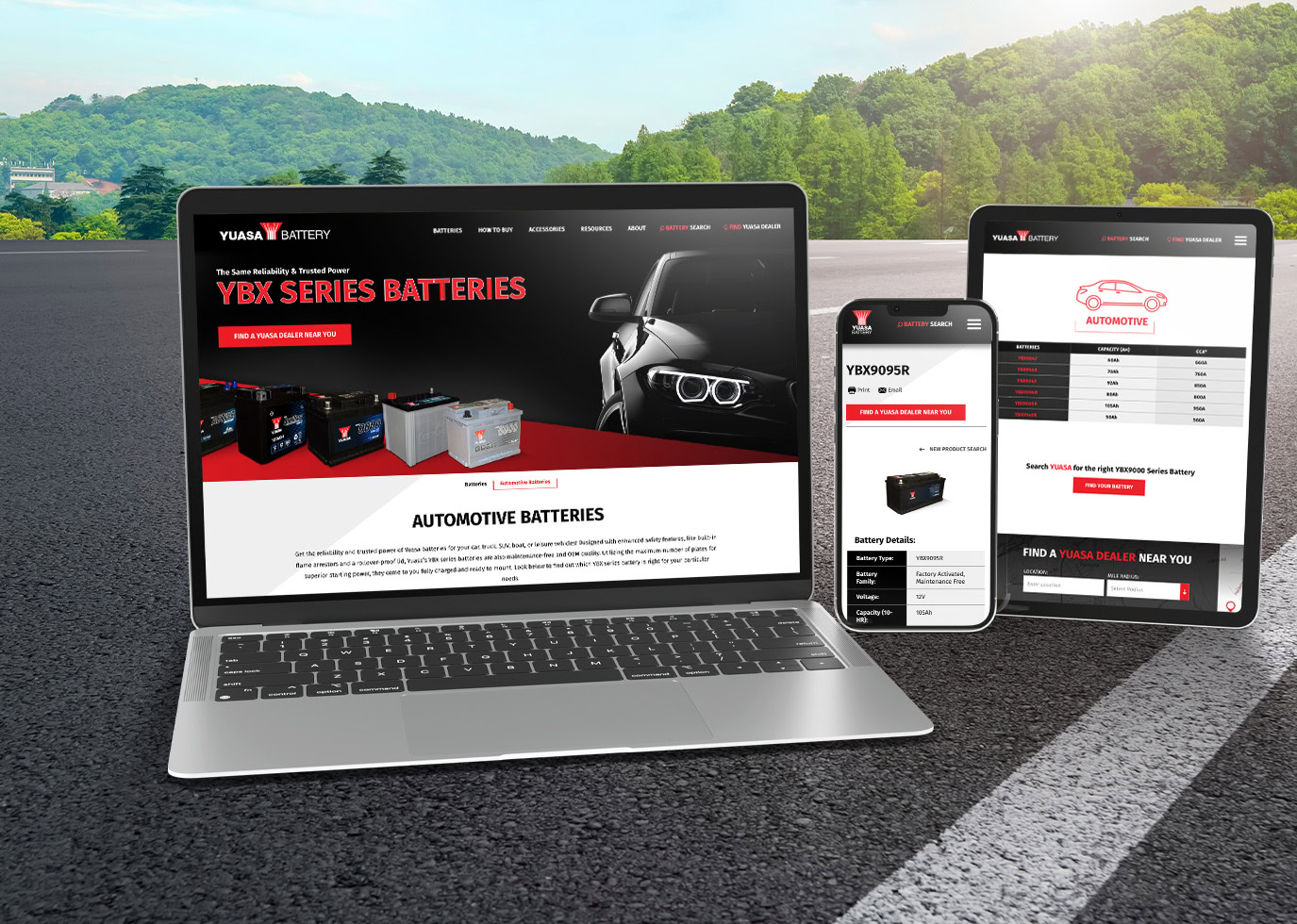 Yuasa Automotive Website Mockup on browsers